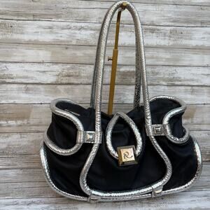 Ripani Y2K Purse Satchel Black Silver Metallic Leather Glam Reptile‎ Avant Garde